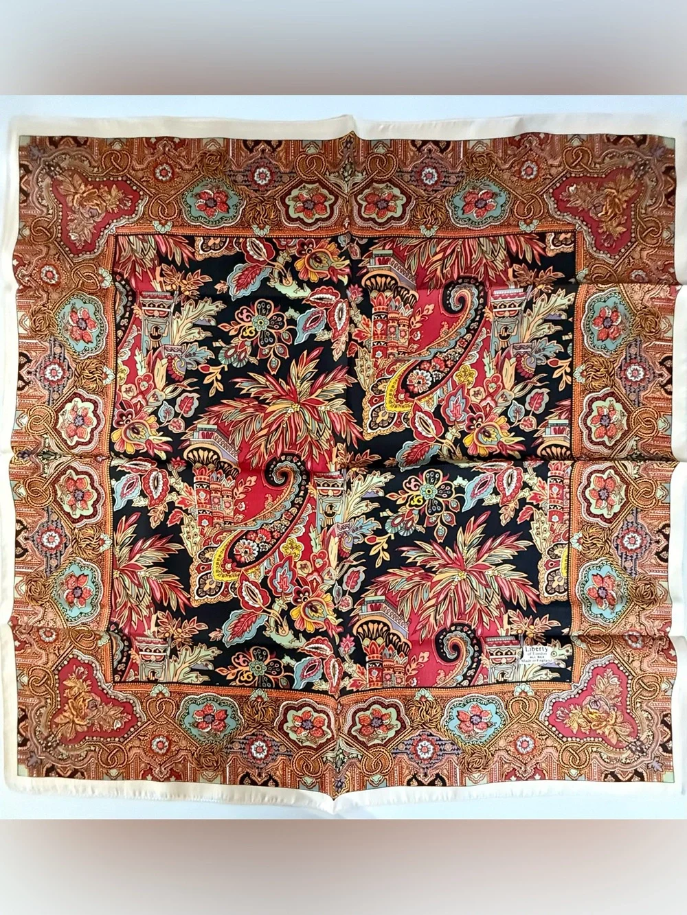 Vintage 1970s Liberty of London 100% Silk Scarf 23” Paisley Floral Made England